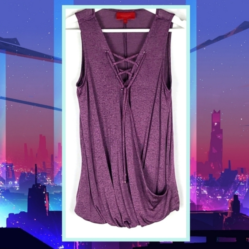 Purple Shimmer Draped Sleeveless Wrap Top with Crisscross Neckline, Size XS